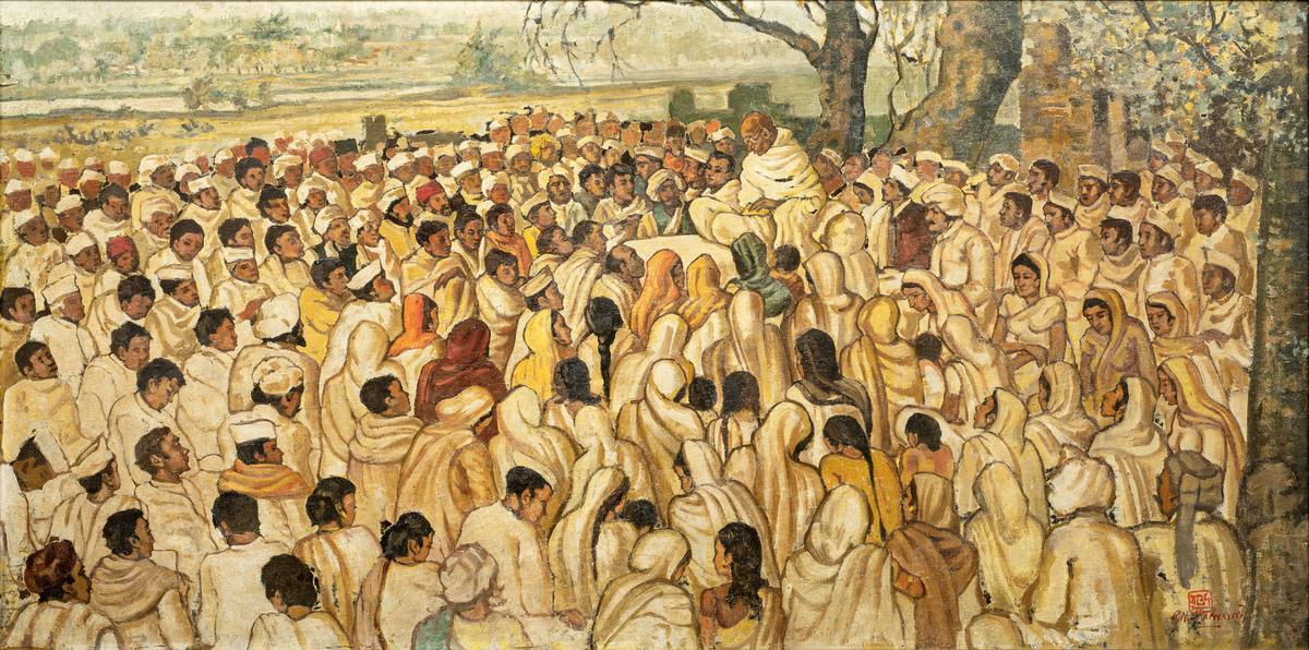 Gandhiji at Dandi, late 1930s, by Ramendranath Chakravorty.